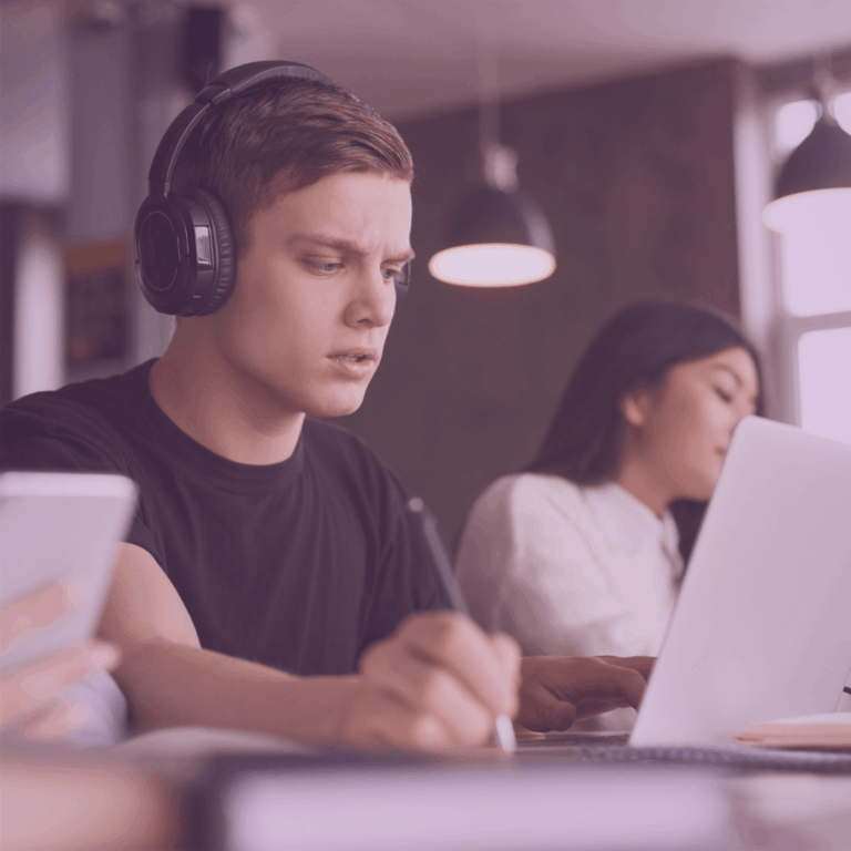 academic student listening to audiobook