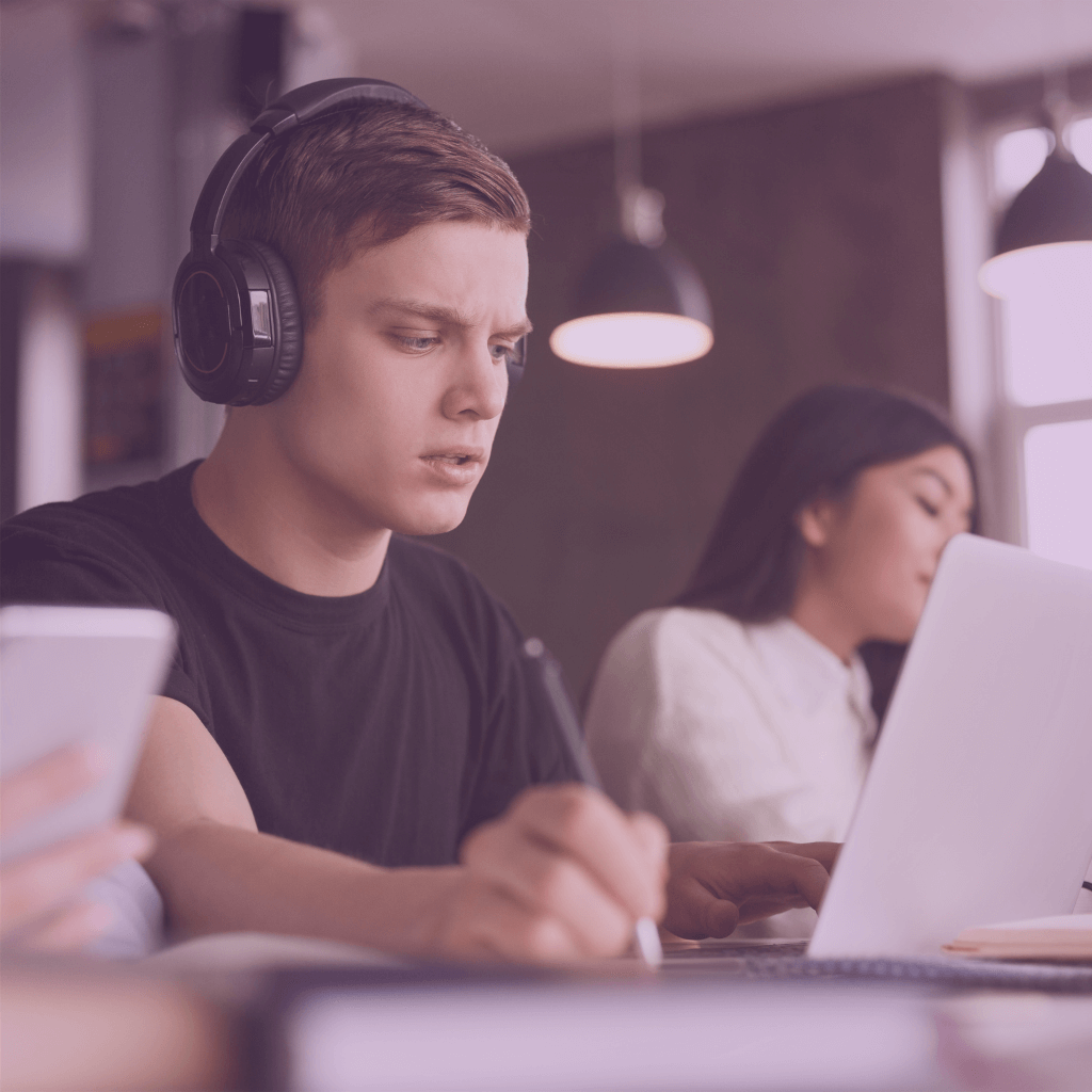 academic student listening to audiobook
